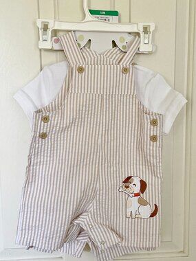NEW Little Me 3 Pc Toddler Set Romper Top Shorts NWT 18 M Dog Animal Embroidered